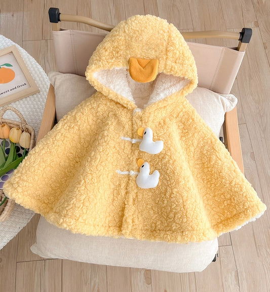 “Yellow duck” fleece poncho