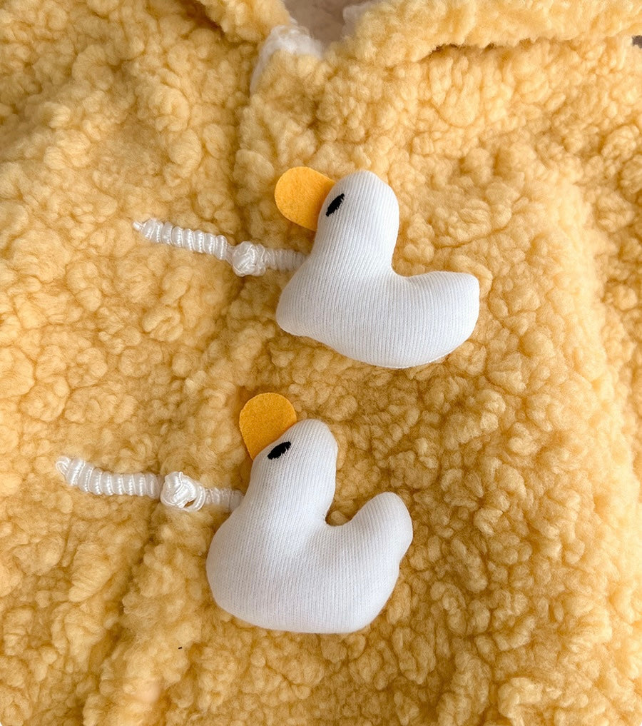 “Yellow duck” fleece poncho