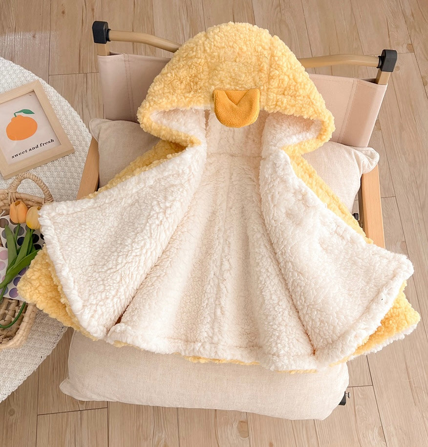 “Yellow duck” fleece poncho
