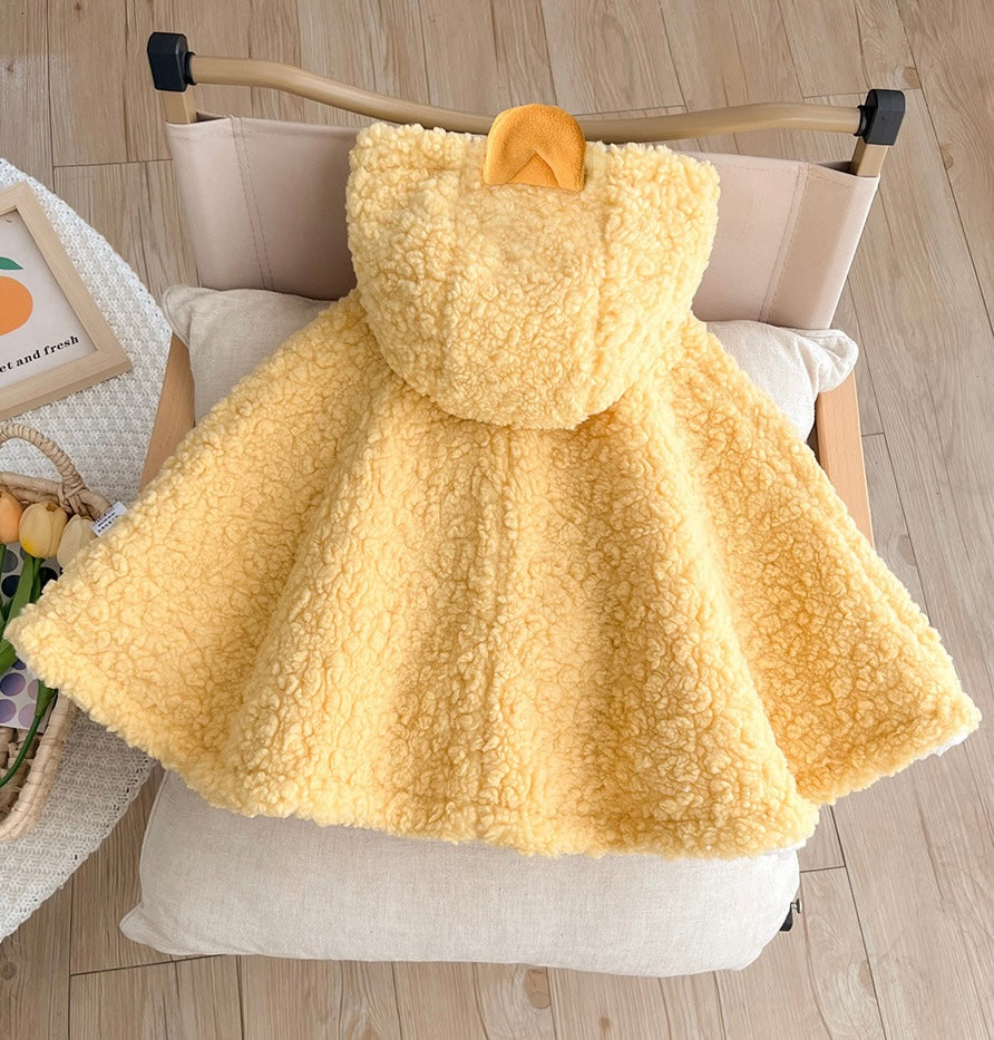 “Yellow duck” fleece poncho